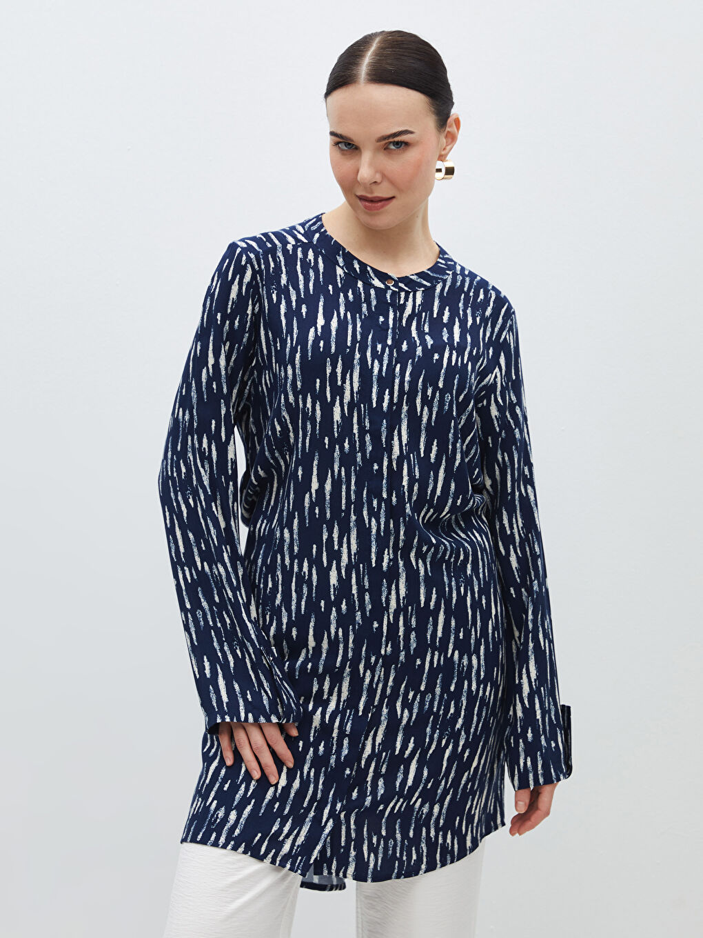 Crew Neck Patterned Women's Shirt Tunic