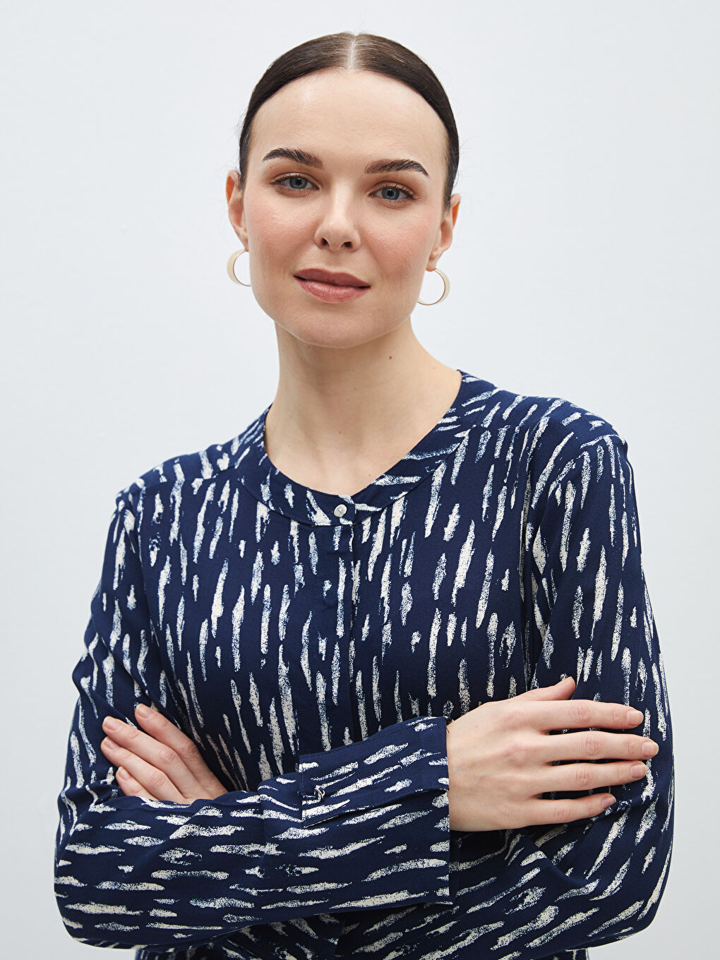 Crew Neck Patterned Women's Shirt Tunic-1