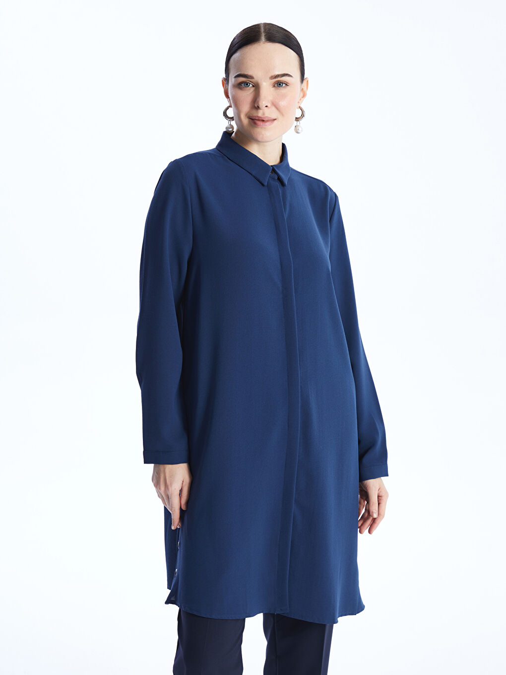 Plain Long Sleeve Women's Shirt Tunic -S46481Z8-VFY