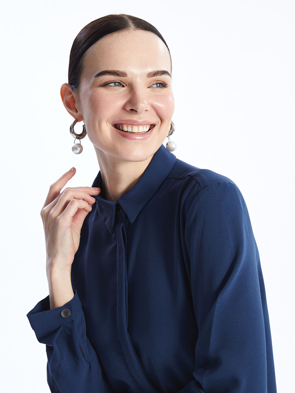 Plain Long Sleeve Women's Shirt Tunic -S46481Z8-VFY