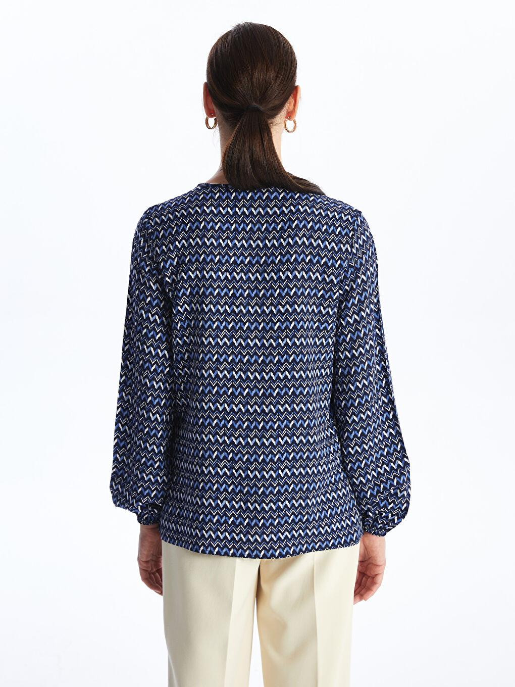 Tie Neck Patterned Long Sleeve Women's Blouse -S46483Z8-LSJ