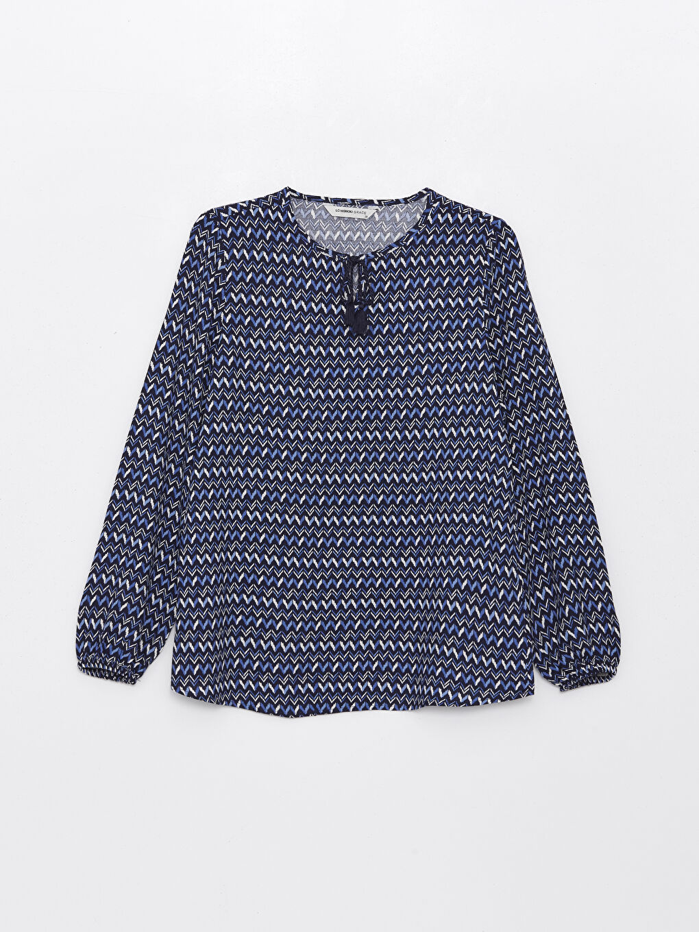 Tie Neck Patterned Long Sleeve Women's Blouse -S46483Z8-LSJ