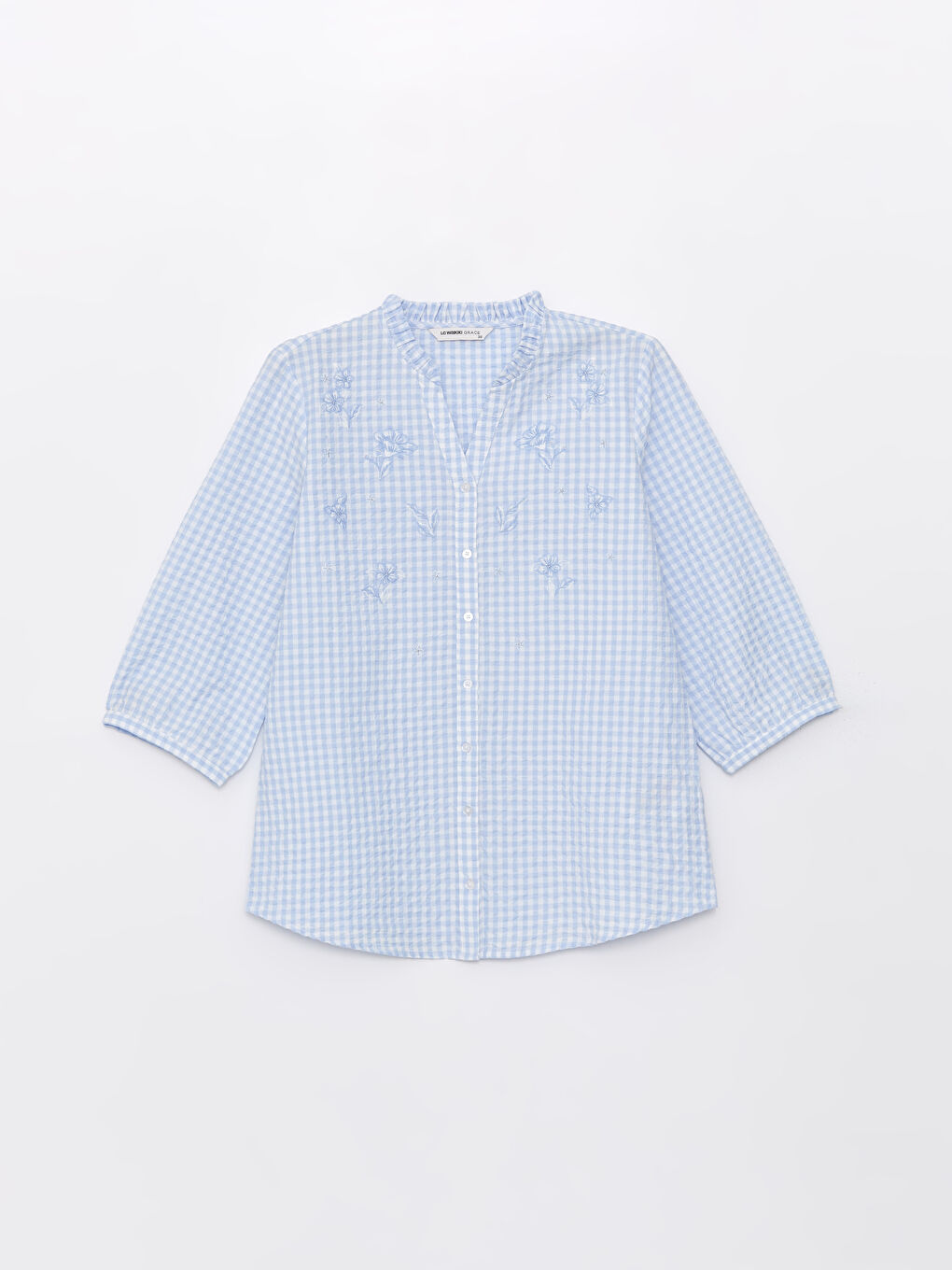 Henley Neckline Embroidered Women's Blouse -S46489Z8-LLC
