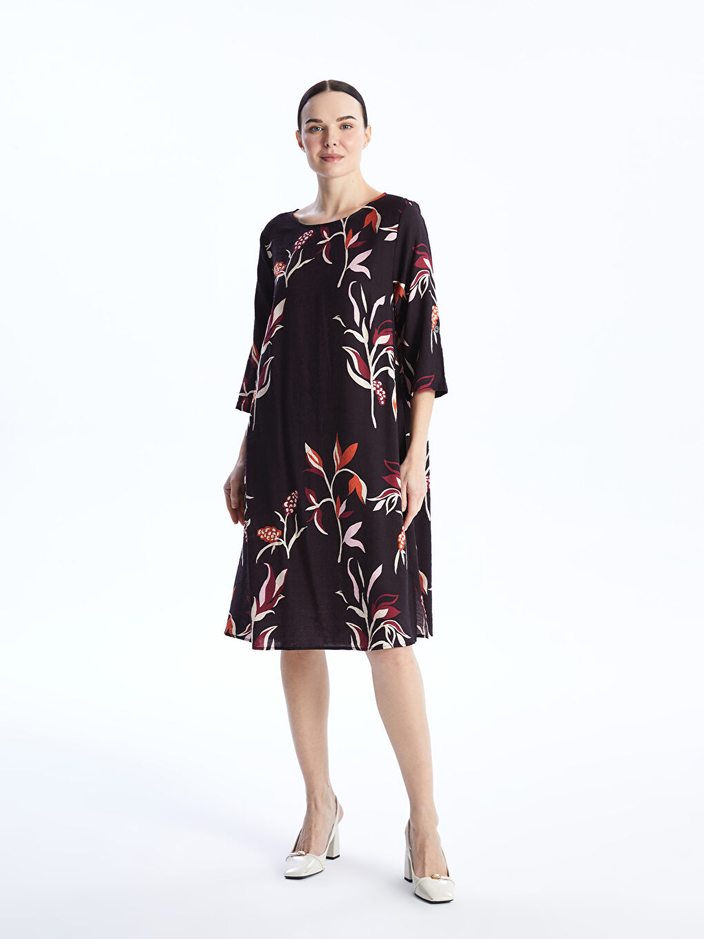 Crew Neck Floral Linen Look Women's Dress -S46497Z8-F9C