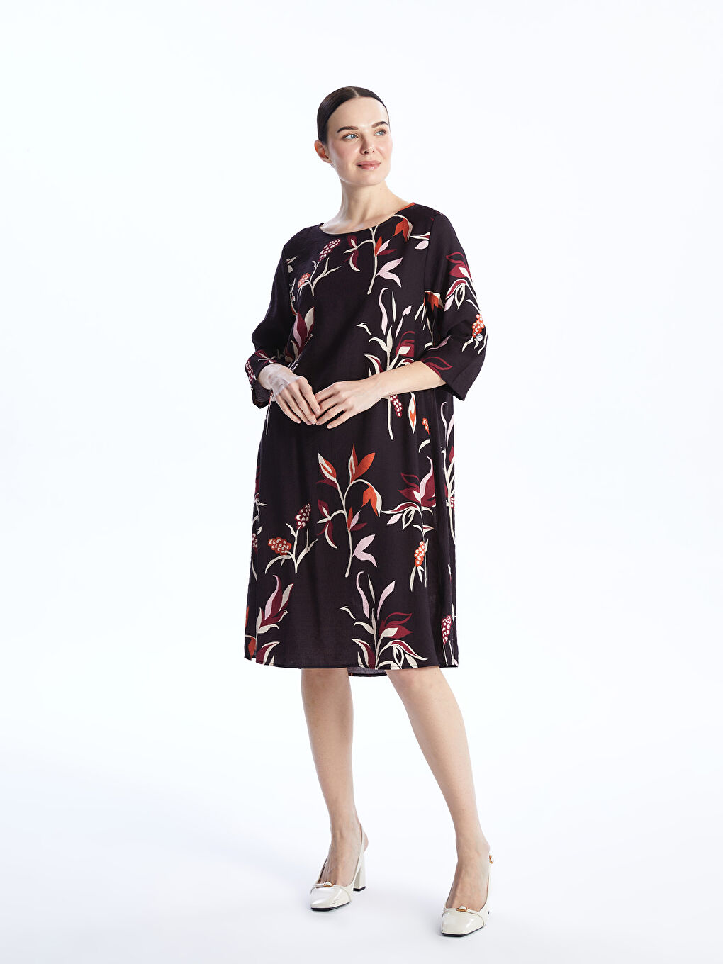 Crew Neck Floral Linen Look Women's Dress -S46497Z8-F9C