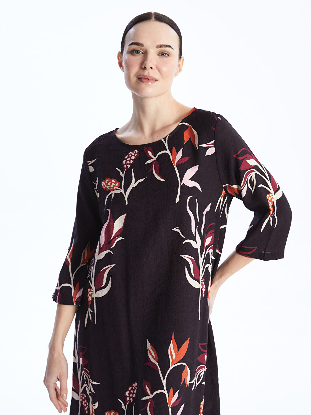 Crew Neck Floral Linen Look Women's Dress -S46497Z8-F9C