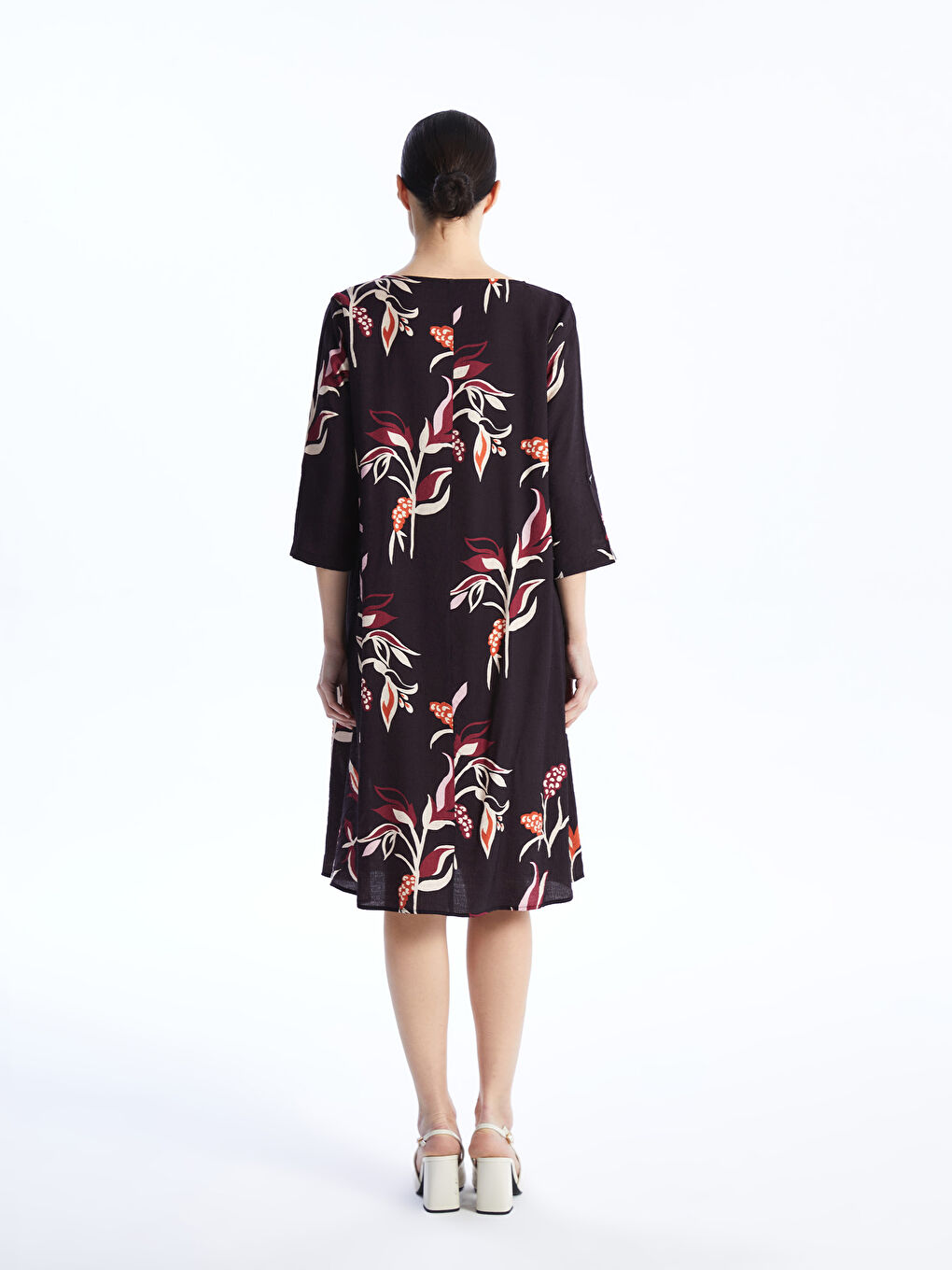 Crew Neck Floral Linen Look Women's Dress -S46497Z8-F9C