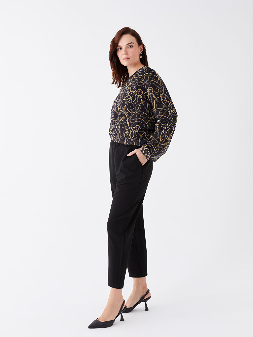 Elasticated Waist Regular Fit Women's Trousers -S46504Z8-CVL