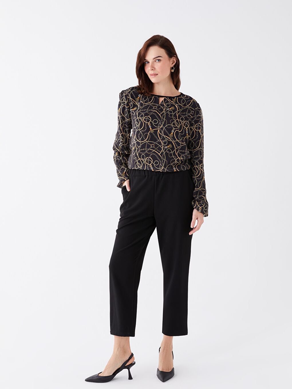 Elasticated Waist Regular Fit Women's Trousers -S46504Z8-CVL