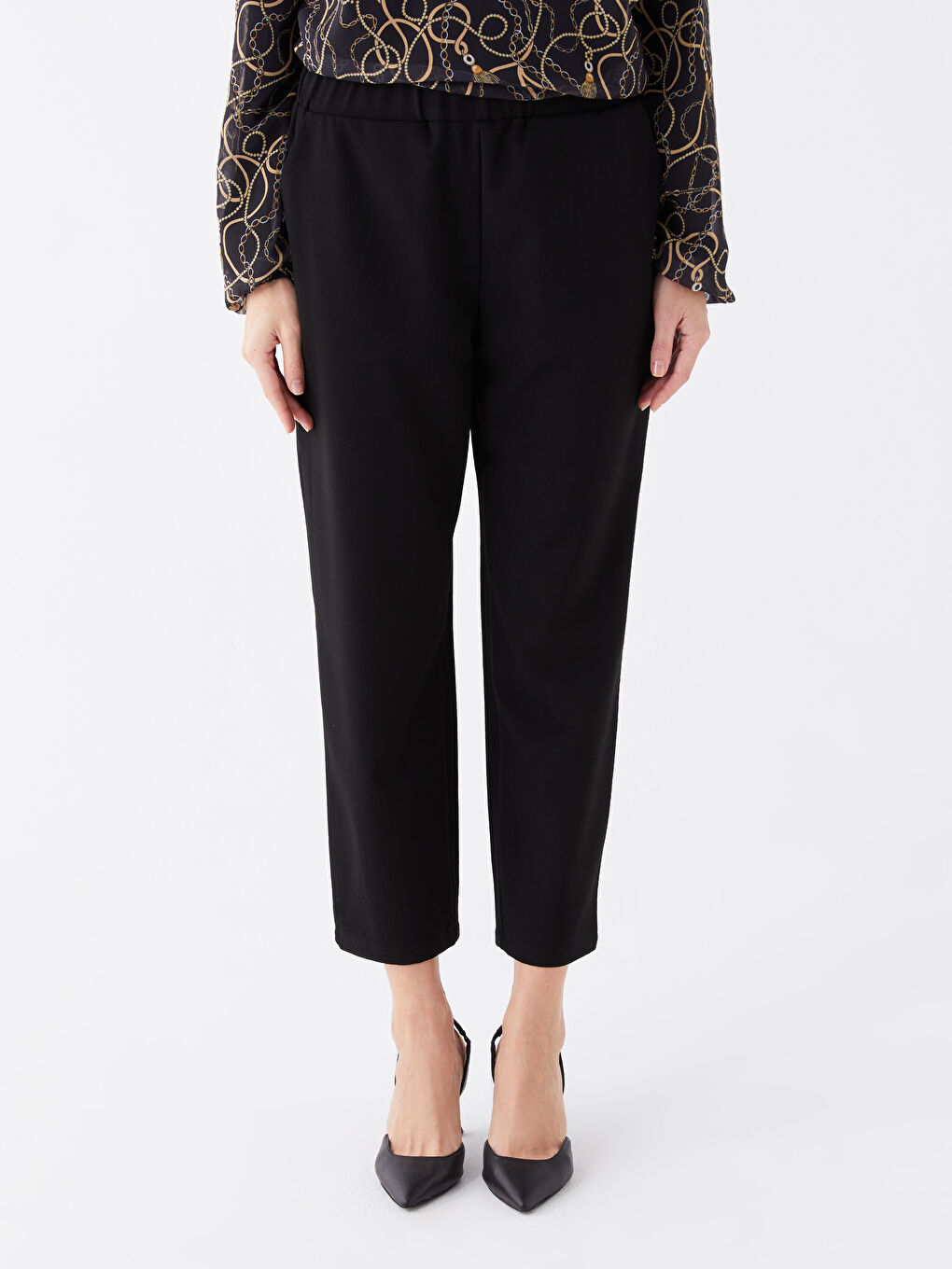 Elasticated Waist Regular Fit Women's Trousers -S46504Z8-CVL