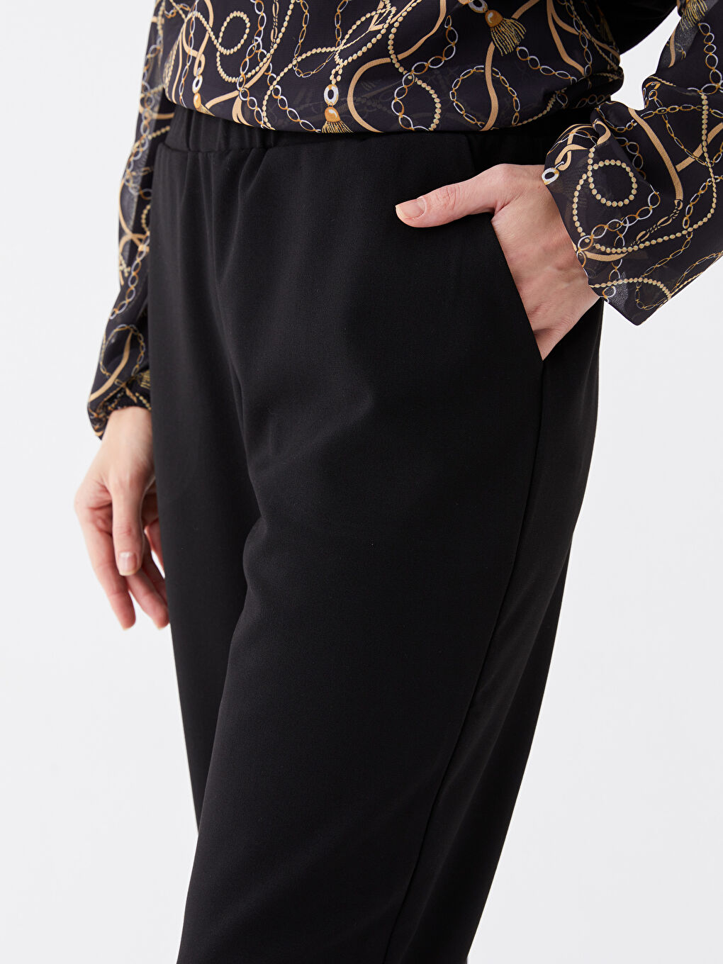 Elasticated Waist Regular Fit Women's Trousers -S46504Z8-CVL