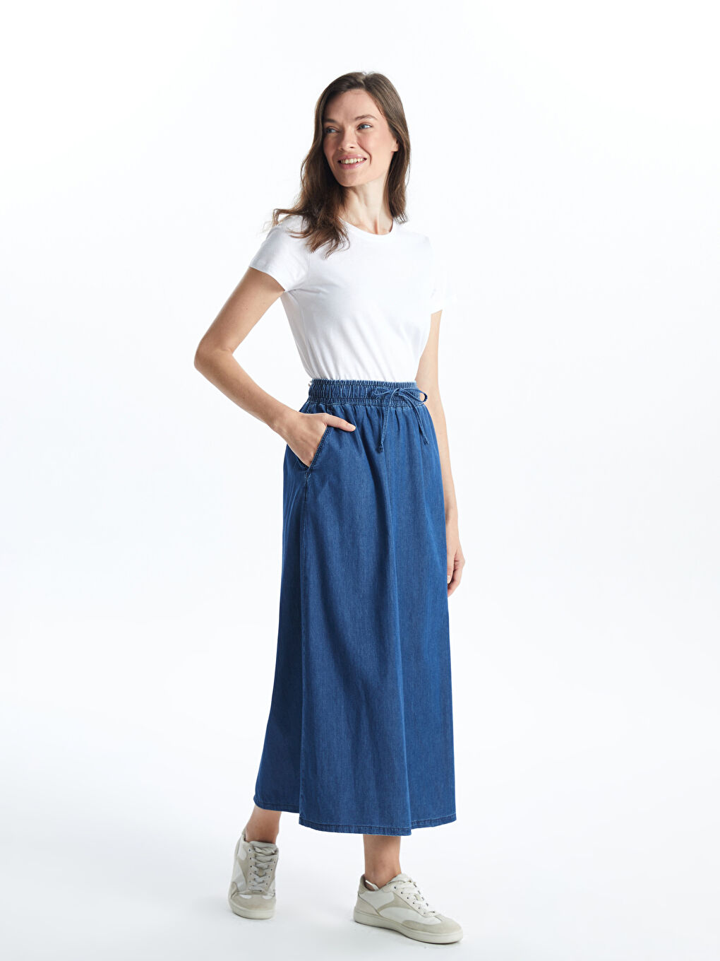 Elasticated Waist Loose Fit Women's Denim Skirt -S46507Z8-563