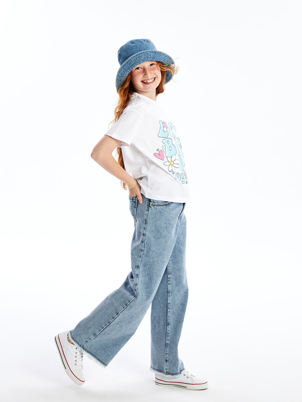 LCW Kids Açık Mavi Asit Yıkamalı Wideleg Kız Çocuk Jean Pantolon - 1