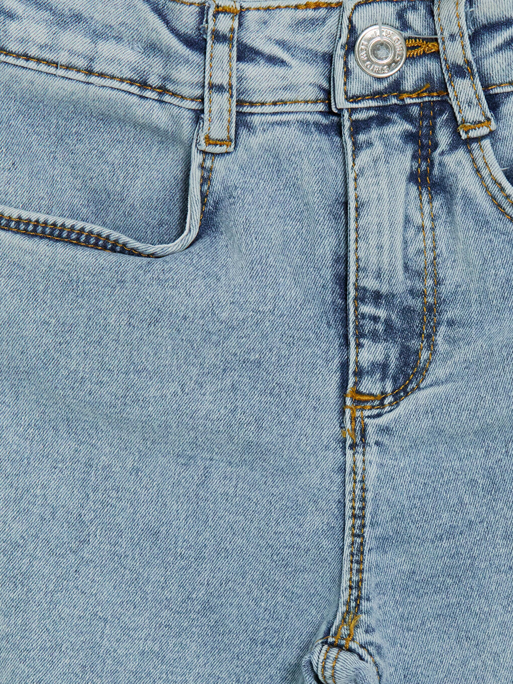 Mavi Beli Ayarlanabilir Lastikli Kız Çocuk Kargo Jean Pantolon-1