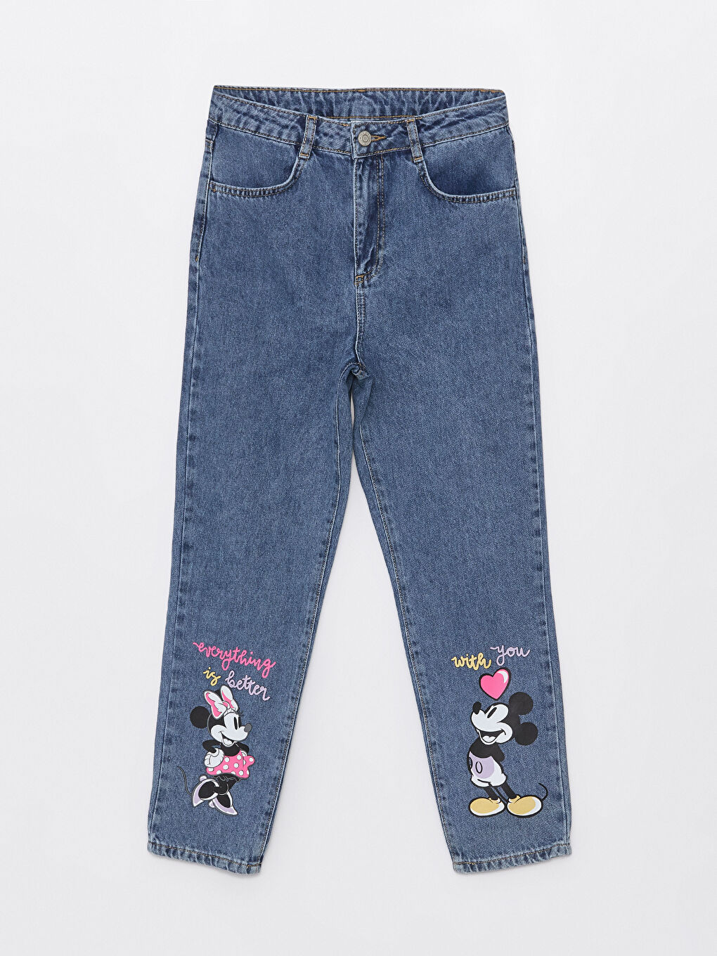 LCW Kids Asid Yıkamalı Beli Ayarlanabilir Lastikli Kız Çocuk Jean Pantolon - 2