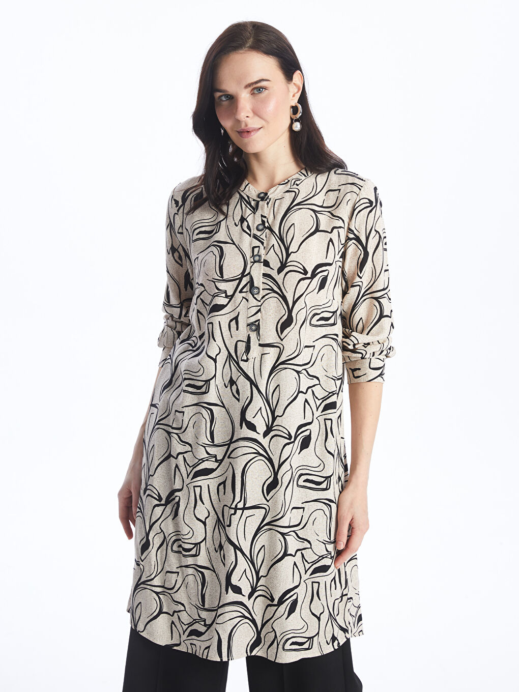 Crew Neck Patterned Women's Tunic -S46526Z8-SW5