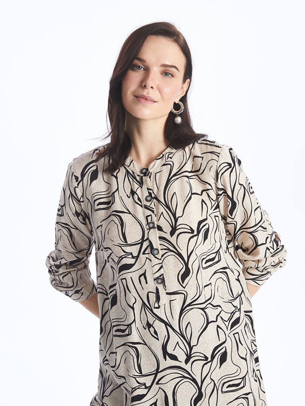 Crew Neck Patterned Women's Tunic -S46526Z8-SW5