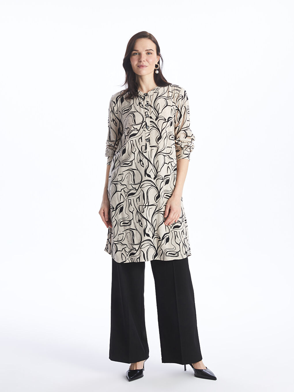 Crew Neck Patterned Women's Tunic -S46526Z8-SW5