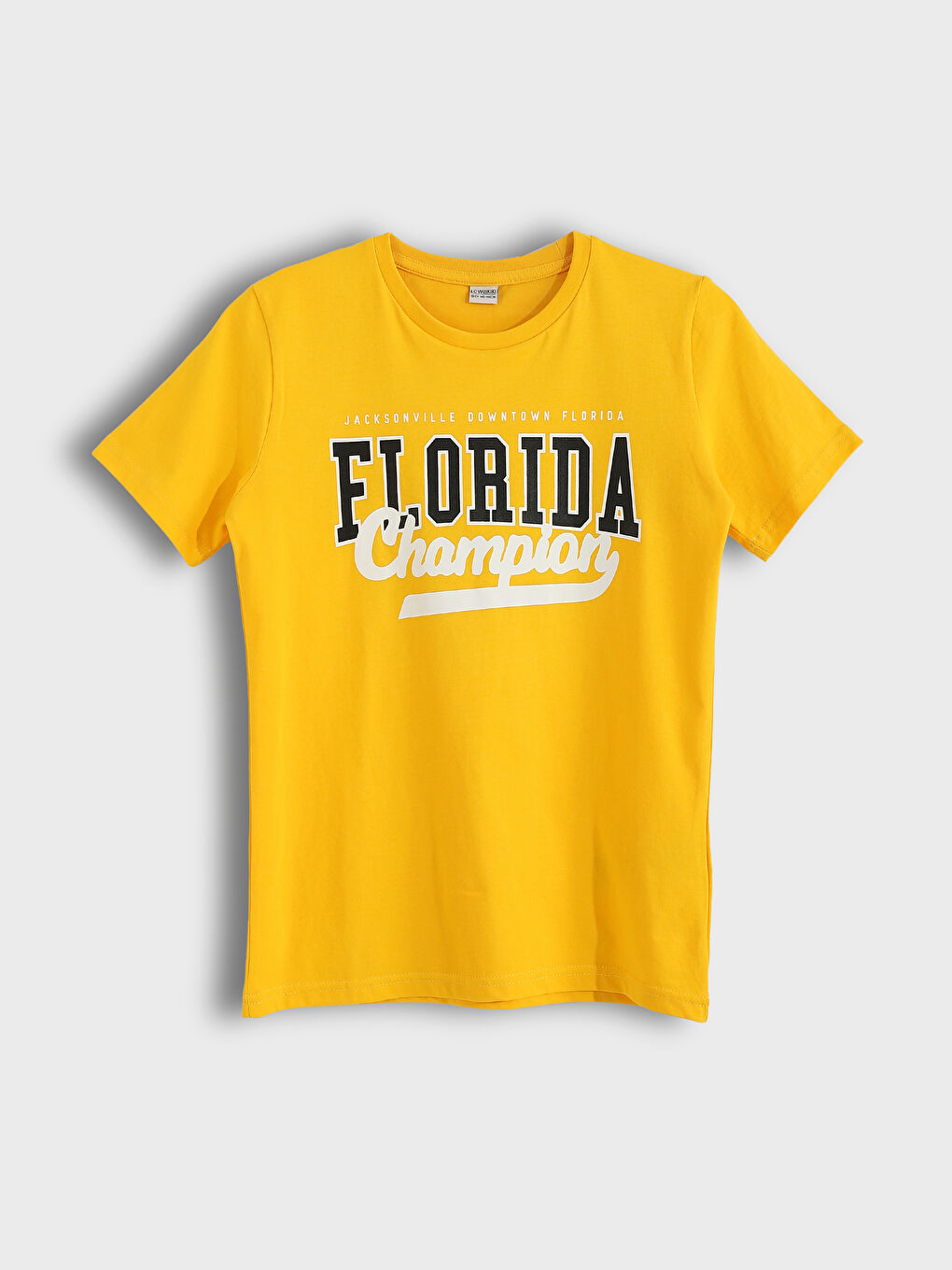 Sarı Bisiklet Yaka Baskılı Kısa Kollu Erkek Çocuk Tişört