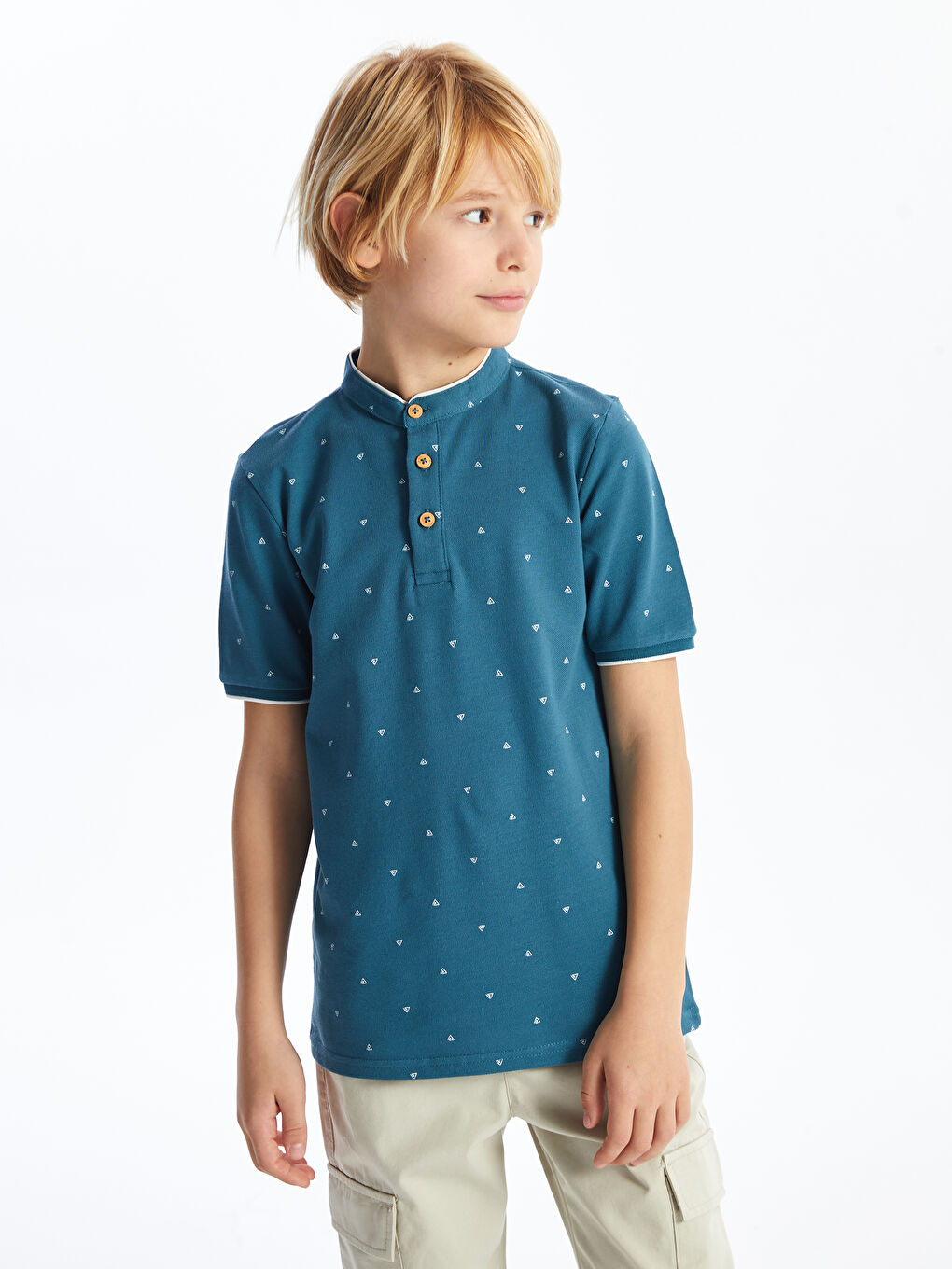 Grandad Collar Printed Short Sleeve Boy T-Shirt -S46549Z4-LSY