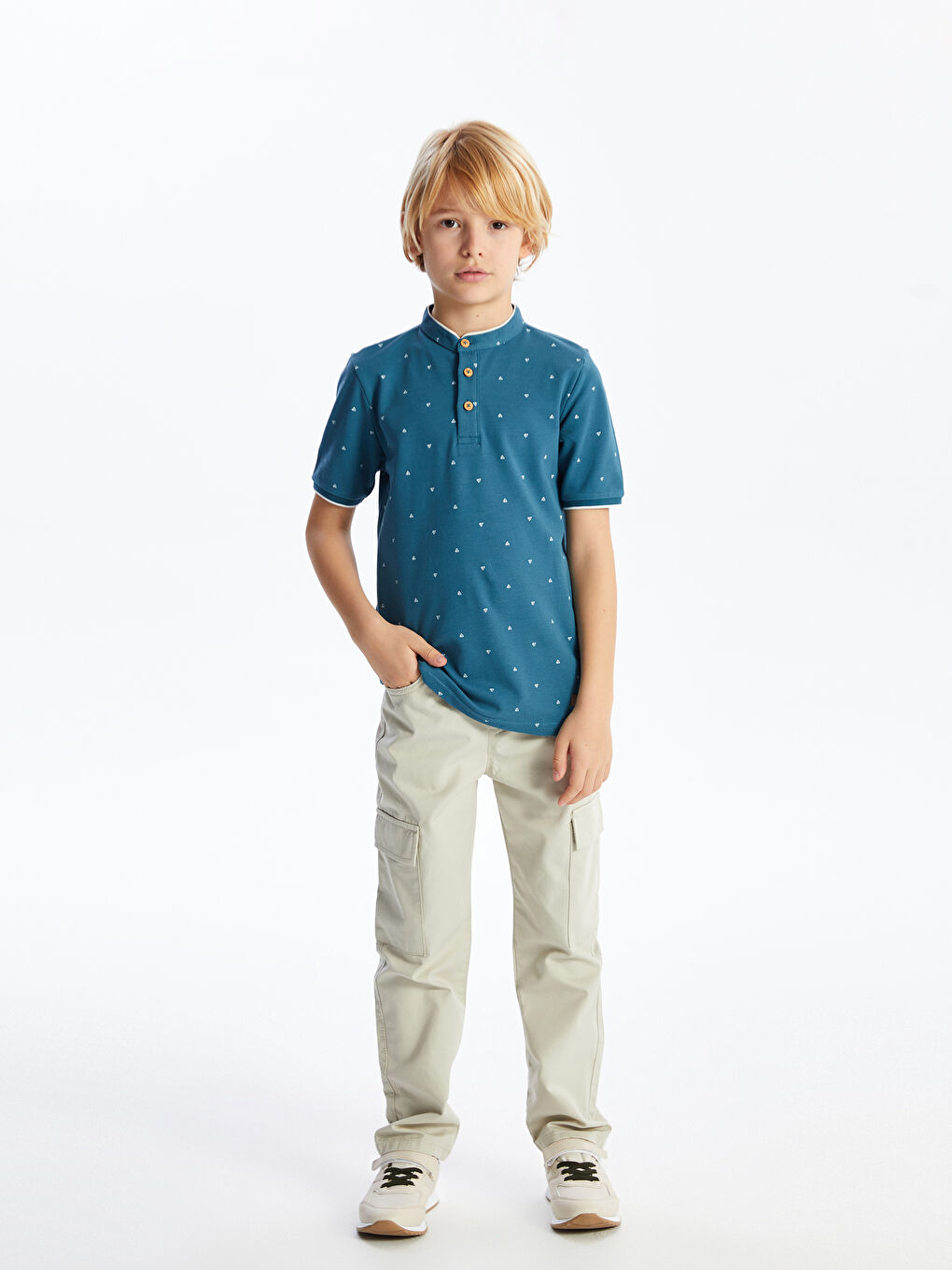 Grandad Collar Printed Short Sleeve Boy T-Shirt -S46549Z4-LSY