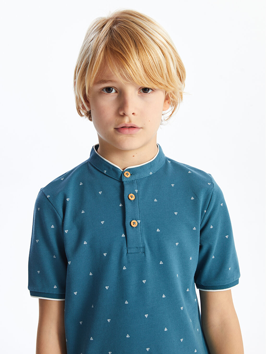 Grandad Collar Printed Short Sleeve Boy T-Shirt -S46549Z4-LSY