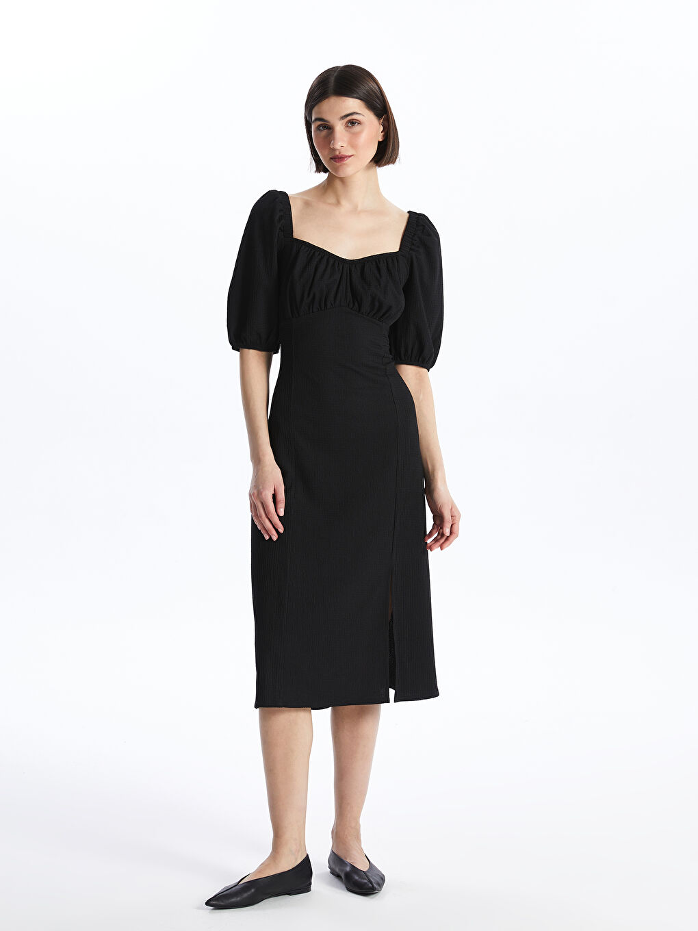 LCW Vision Sweetheart Neck Plain Short Sleeve Women's Dress -S46558Z8-CVL