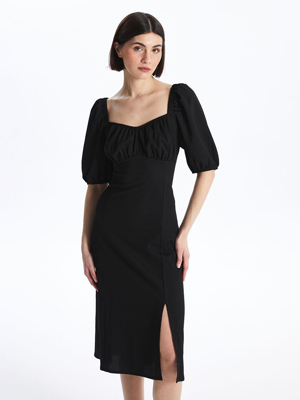 LCW Vision Sweetheart Neck Plain Short Sleeve Women's Dress -S46558Z8-CVL
