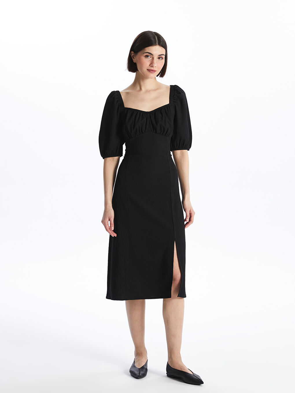 LCW Vision Sweetheart Neck Plain Short Sleeve Women's Dress -S46558Z8-CVL