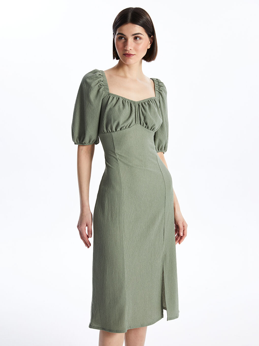 Sweetheart Neck Plain Short Sleeve Women's Dress -S46558Z8-GN2