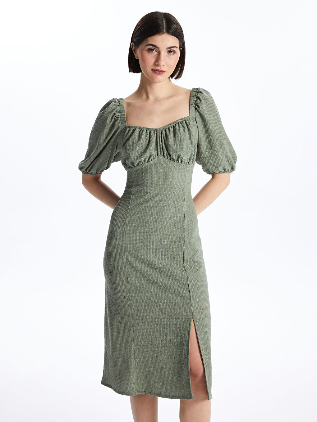 Sweetheart Neck Plain Short Sleeve Women's Dress -S46558Z8-GN2