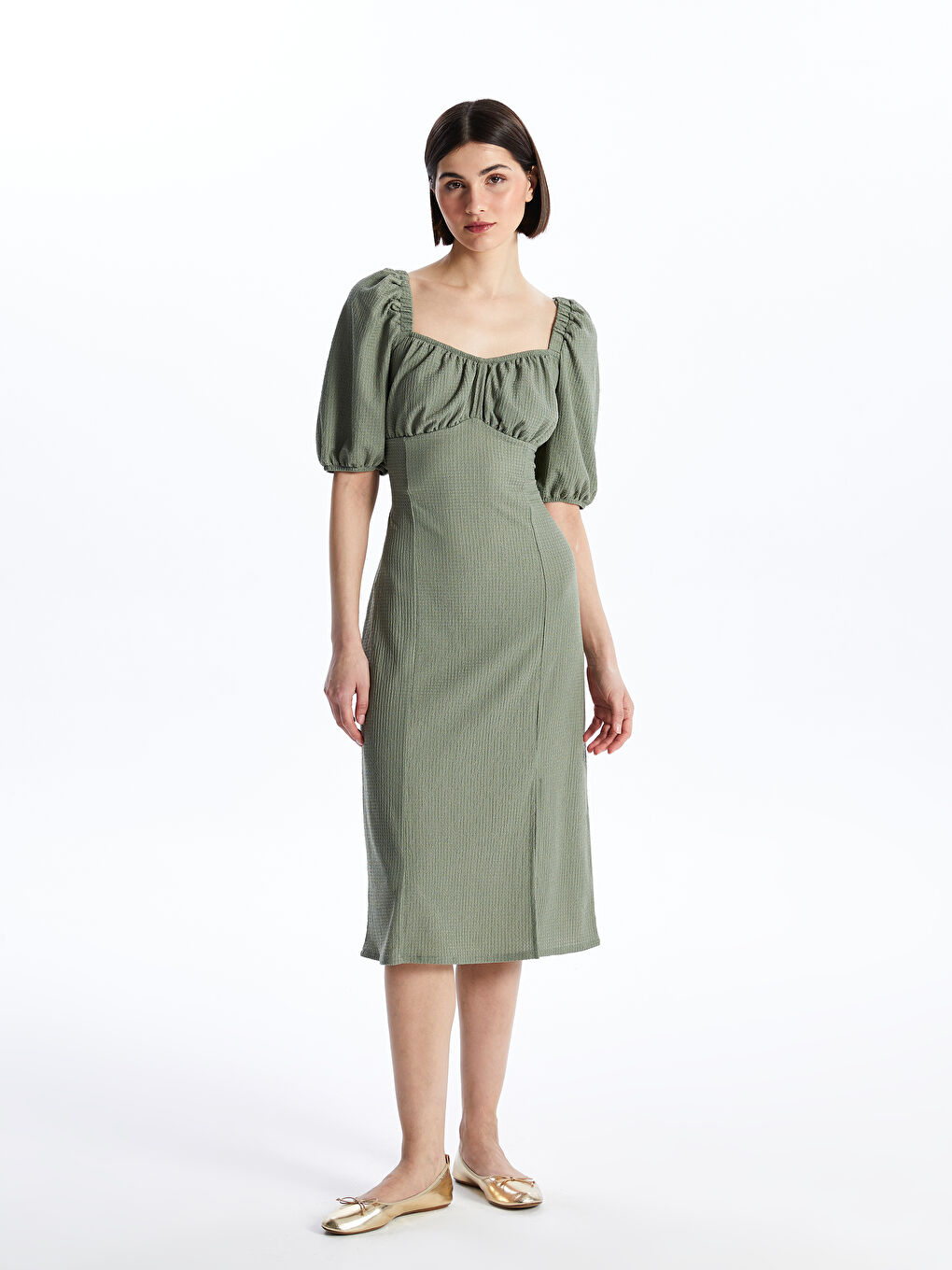 Sweetheart Neck Plain Short Sleeve Women's Dress -S46558Z8-GN2