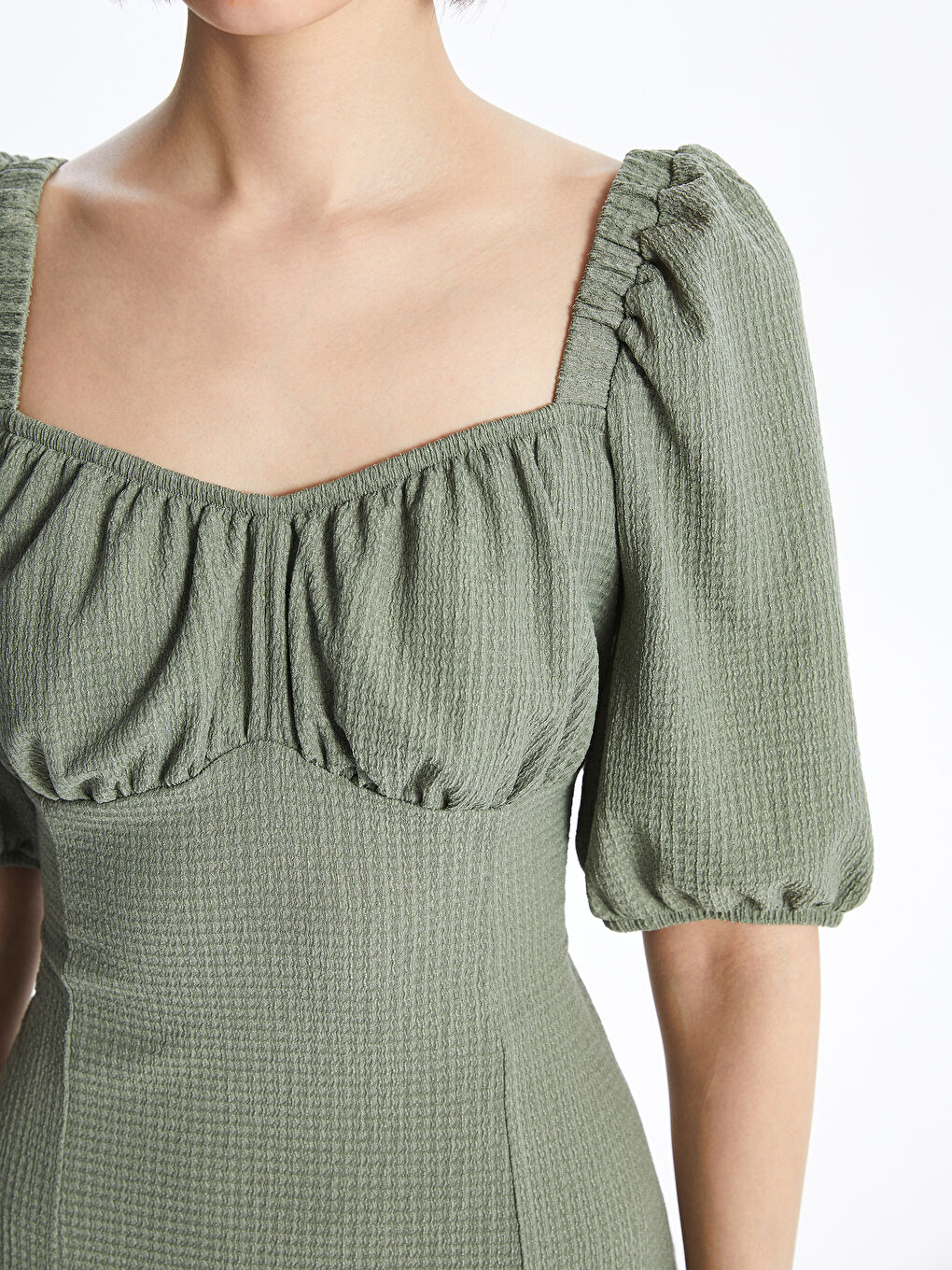 Sweetheart Neck Plain Short Sleeve Women's Dress -S46558Z8-GN2