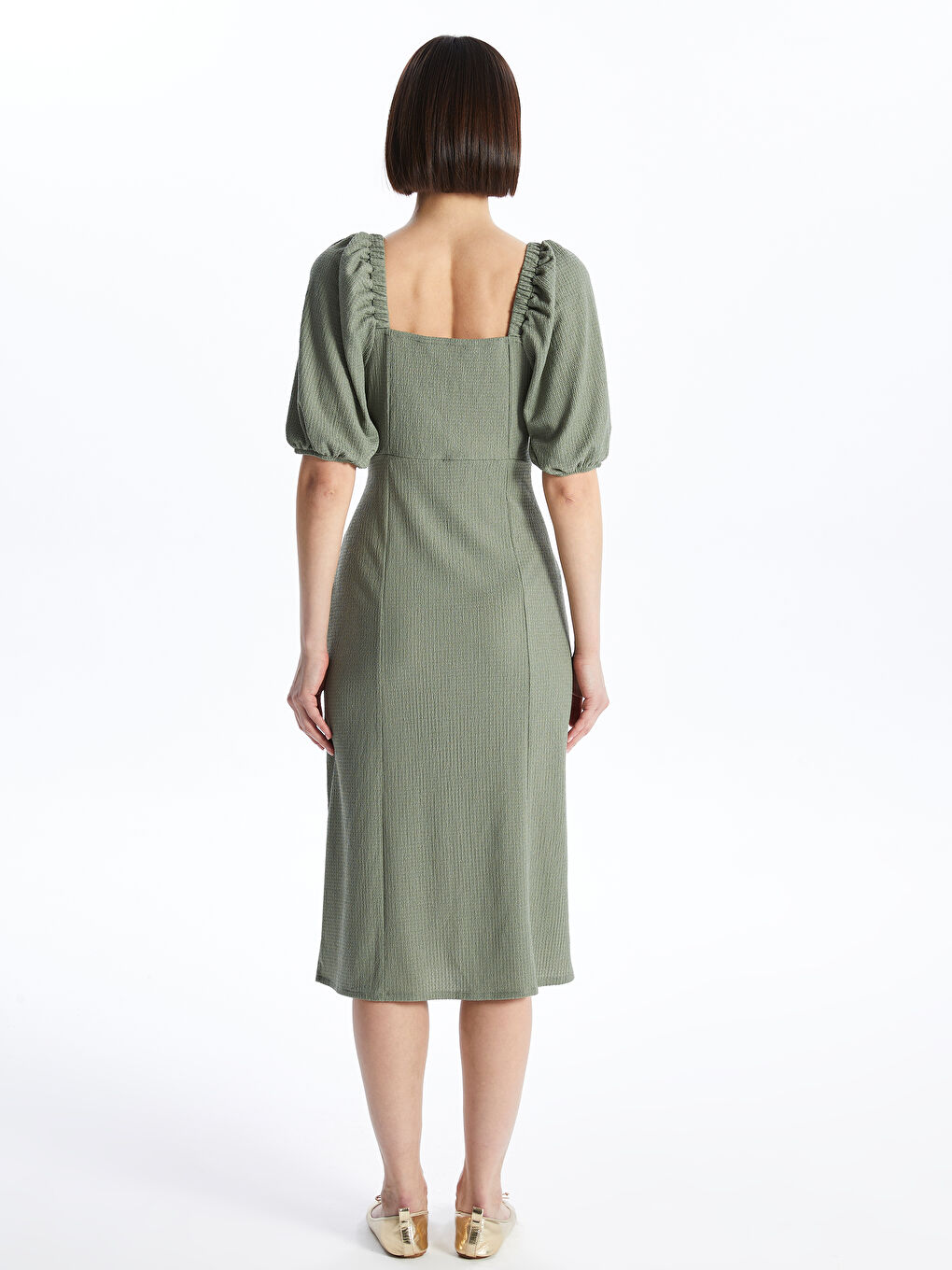 Sweetheart Neck Plain Short Sleeve Women's Dress -S46558Z8-GN2