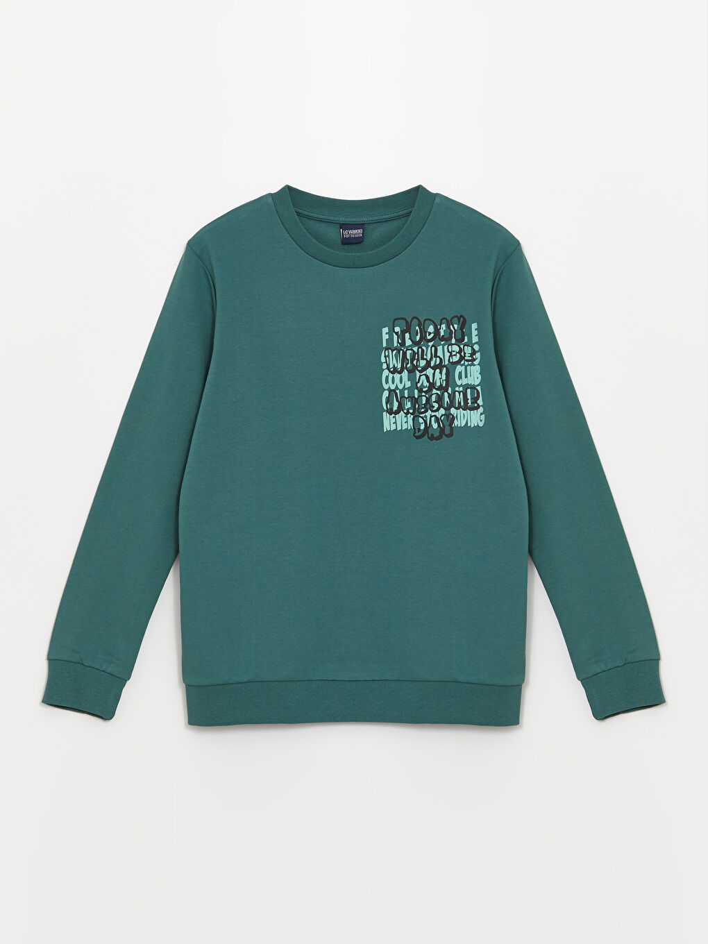 Yeşil Bisiklet Yaka Baskılı Uzun Kollu Erkek Çocuk Sweatshirt