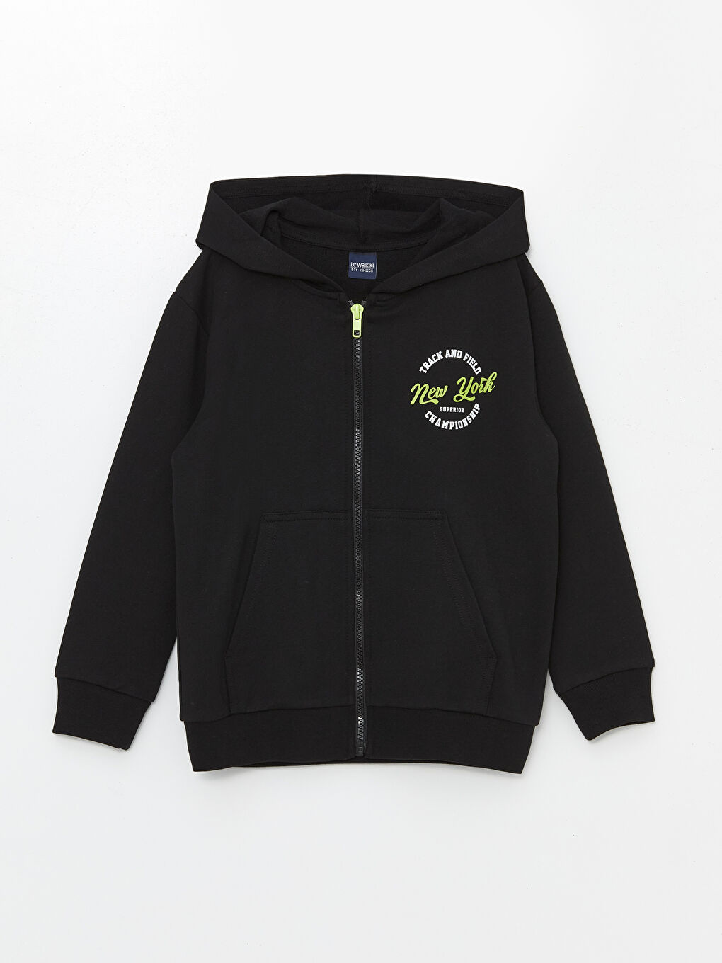 Siyah Rahat Kalıp Kapüşonlu Erkek Çocuk Fermuarlı Sweatshirt