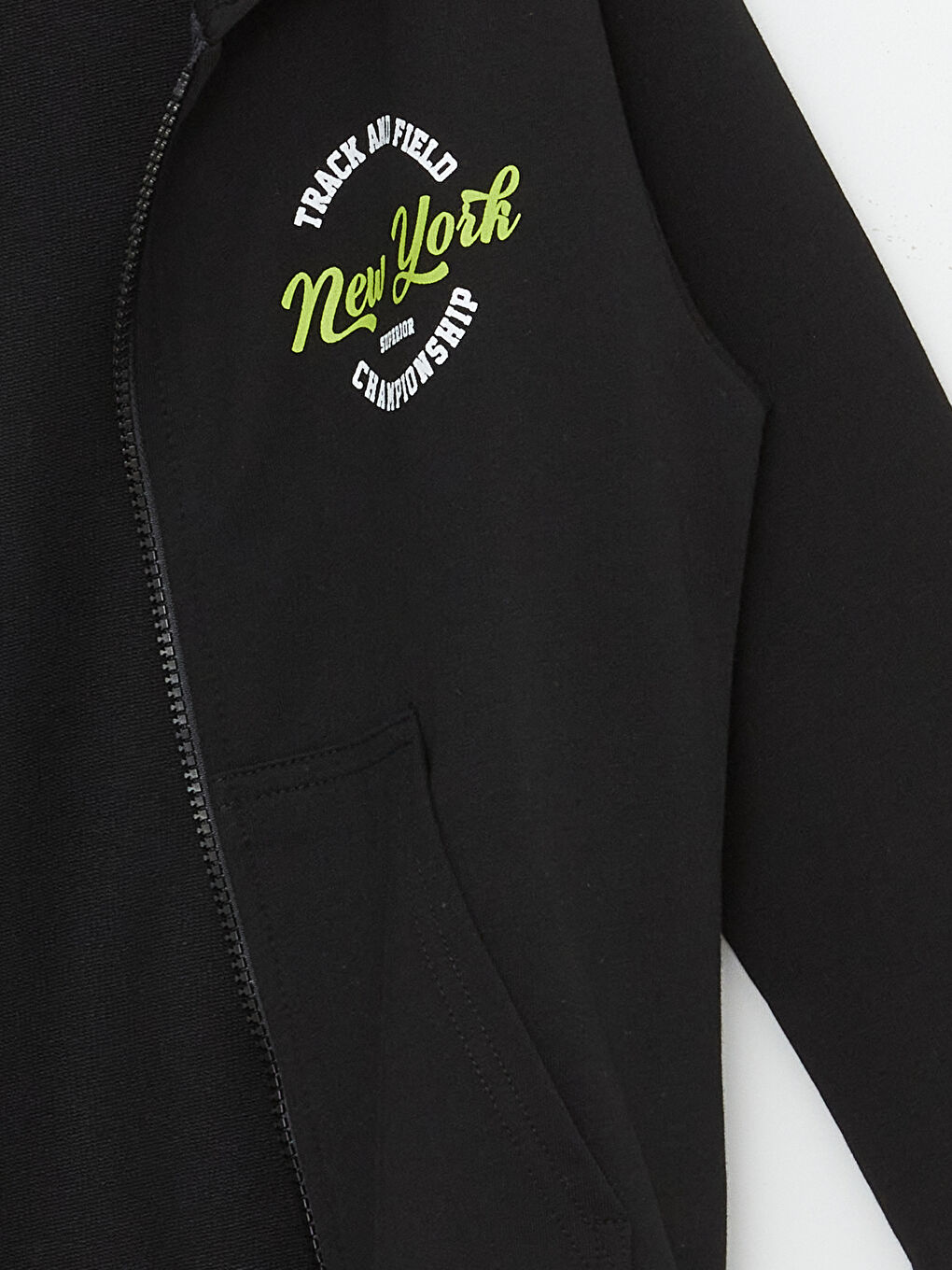 Siyah Rahat Kalıp Kapüşonlu Erkek Çocuk Fermuarlı Sweatshirt-2