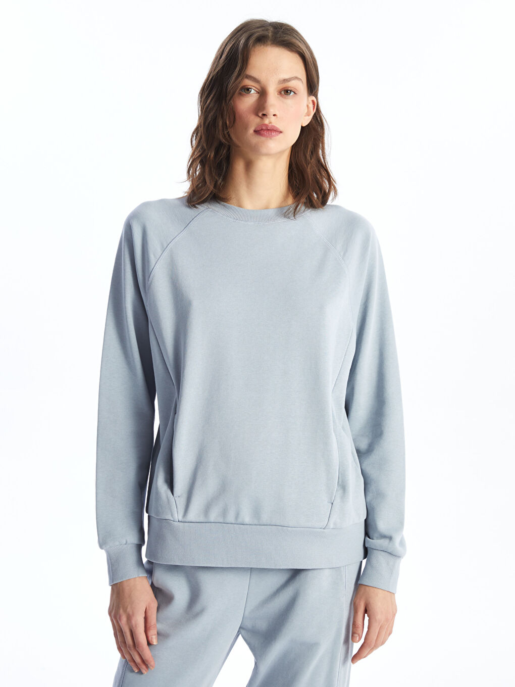 LCW Vision Mat Mavi Bisiklet Yaka Oversize Kadın Sweatshirt - 1