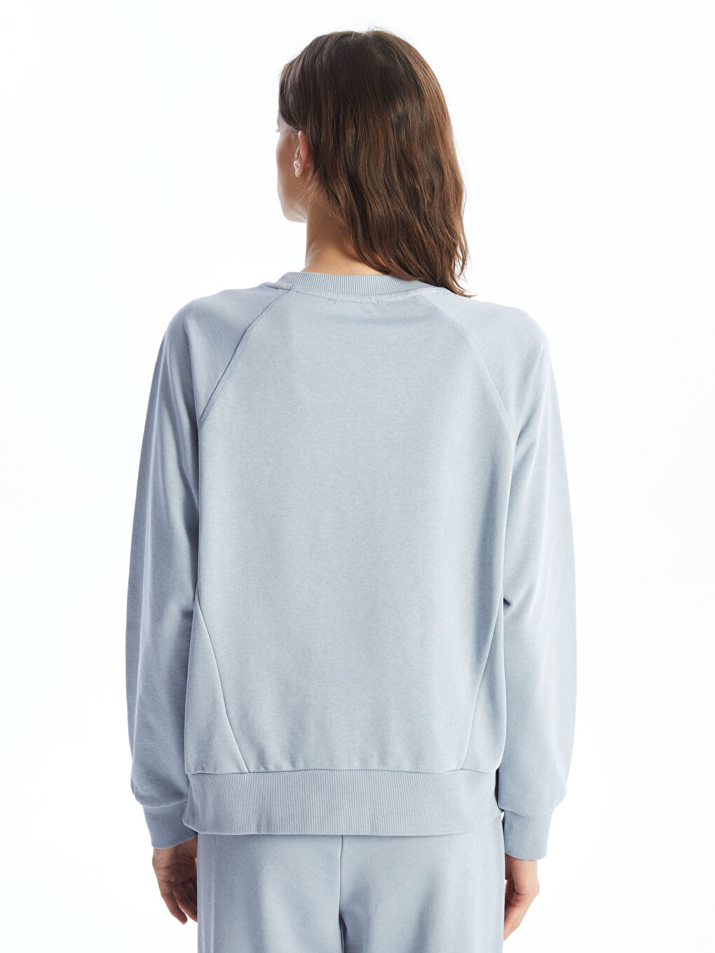 LCW Vision Mat Mavi Bisiklet Yaka Oversize Kadın Sweatshirt - 4