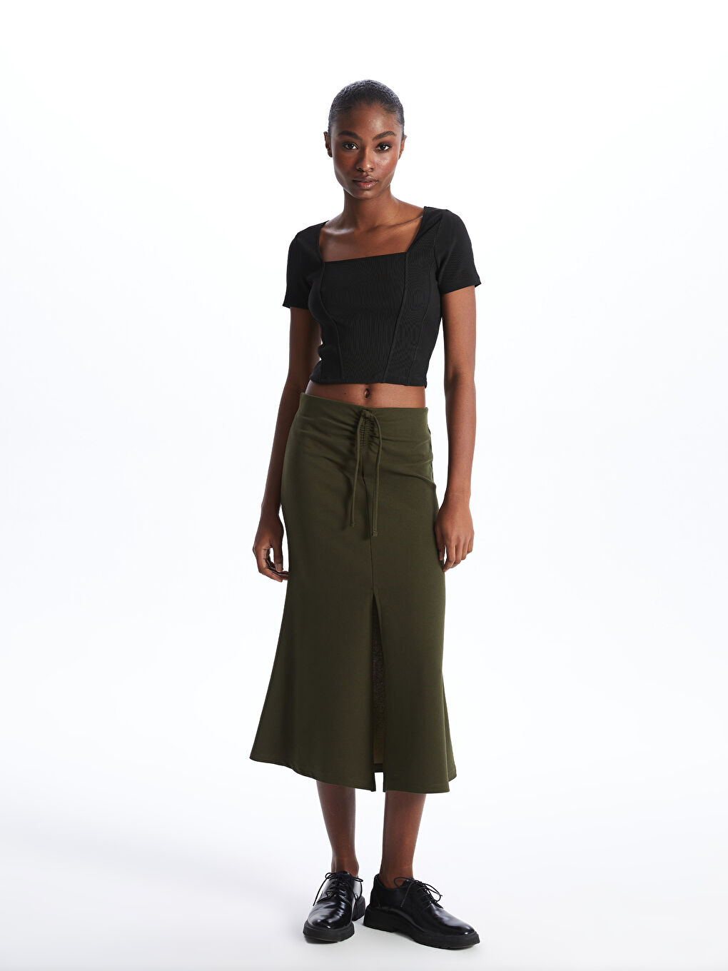 Square Collar Straight Short Sleeve Women's Crop -S46625Z8-CVL