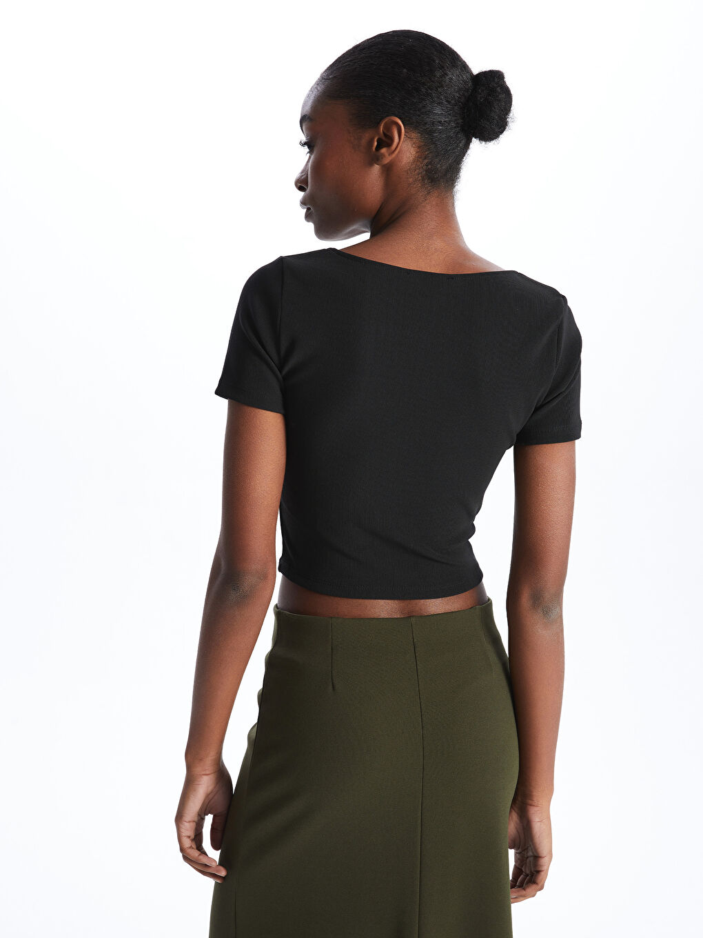 Square Collar Straight Short Sleeve Women's Crop -S46625Z8-CVL
