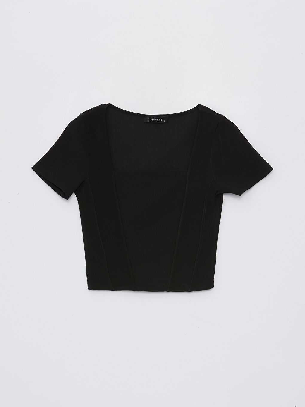Square Collar Straight Short Sleeve Women's Crop -S46625Z8-CVL