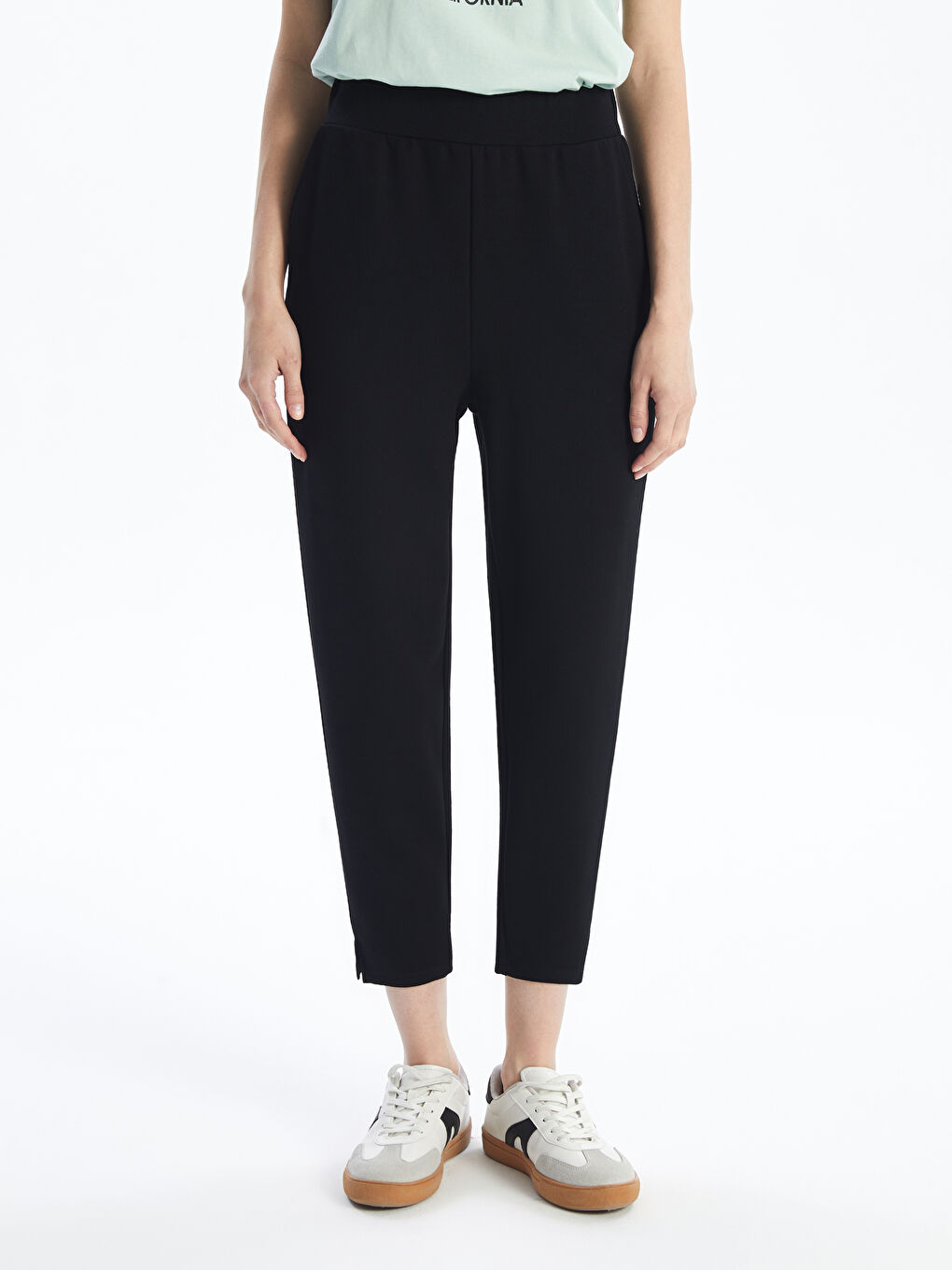 Siyah Kadın Beli Lastikli Düz Eşofman Altı-2