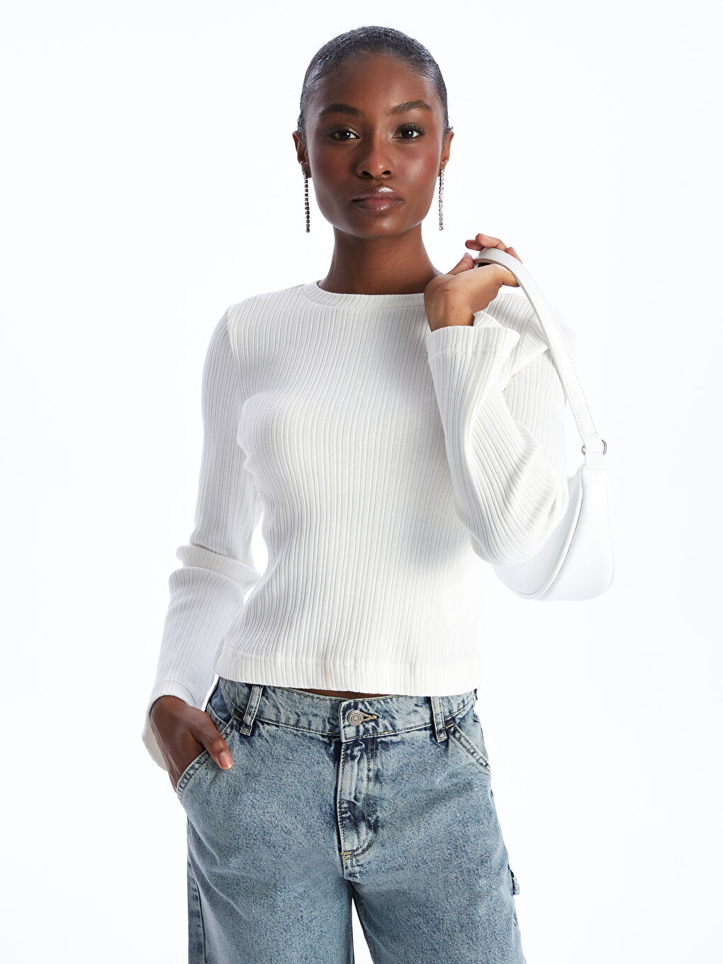Crew Neck Regular Long Sleeve Women's T-shirt -S46637Z8-R9J