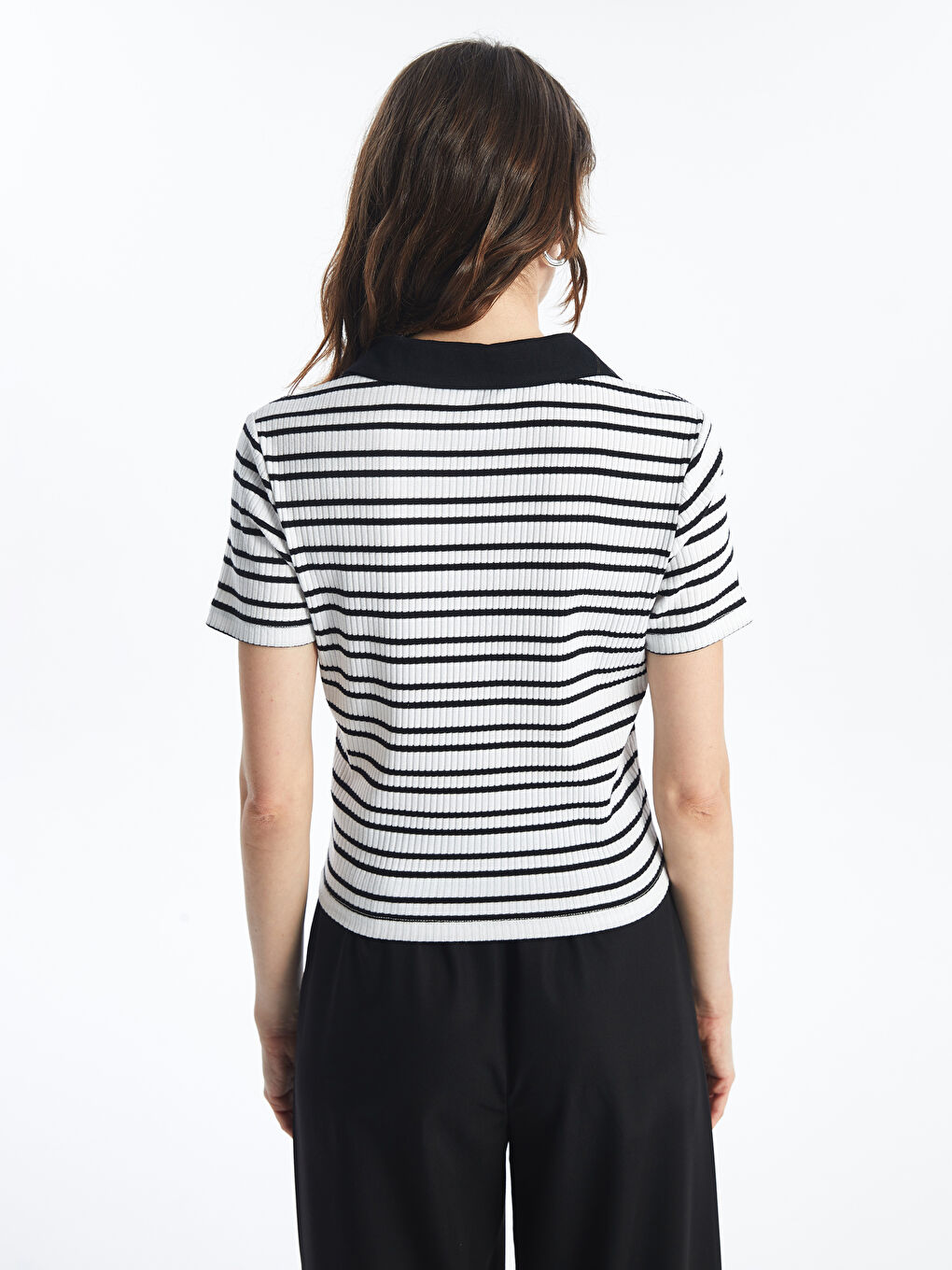 LC Waikiki Polo Neck Striped Short Sleeve Women's Crop Top -S46639Z8-LEG