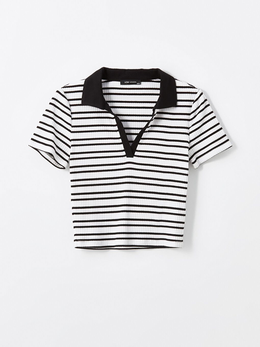 LC Waikiki Polo Neck Striped Short Sleeve Women's Crop Top -S46639Z8-LEG