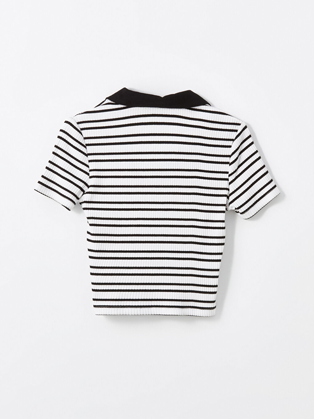 LC Waikiki Polo Neck Striped Short Sleeve Women's Crop Top -S46639Z8-LEG