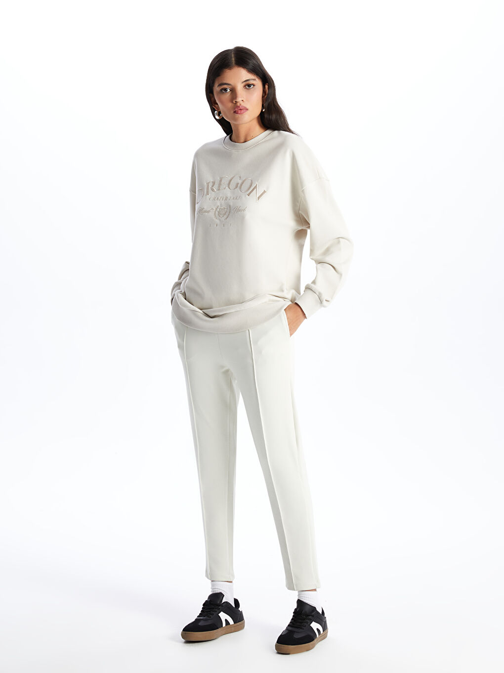Elastic Waist Plain Interlock Women's Sweatpants -S46641Z8-VF5