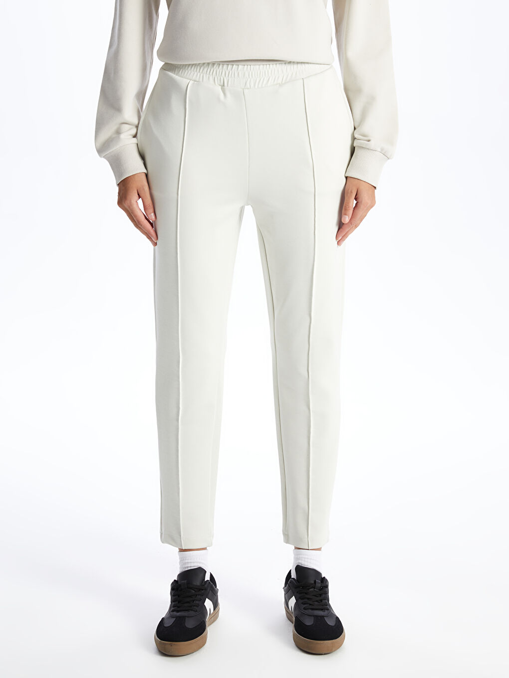 Elastic Waist Plain Interlock Women's Sweatpants -S46641Z8-VF5
