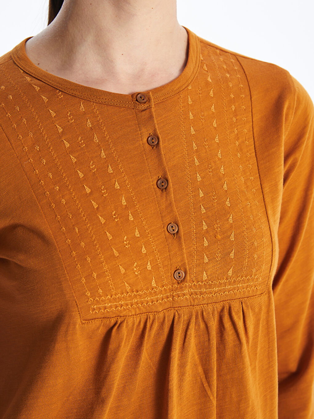 Crew Neck Embroidered Long Sleeve Women's Blouse -S46651Z8-H1V